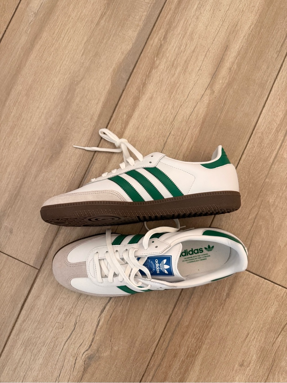 adidas campus White Sneakers with Green Stripes and Gum Sole size 10.5
